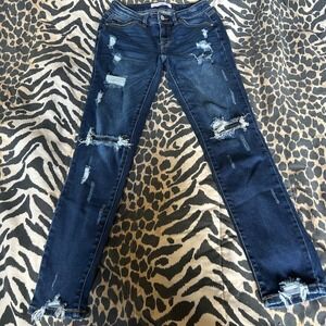 Kancan Dark‎ Wash Distressed Skinny Jeans Junior's Size 3/25 Ripped Denim